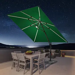 Guarda-chuva suspensor luxuoso para terraço quadrado grande, guarda-chuva grande cantilever, de 10 pés, superior duplo