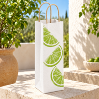 Sac cadeau en papier kraft pour bouteille de vin avec poignées torsadées, imprimé Lime Wedges sur le devant - Blanc