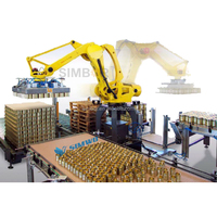 Robot palettiseur empileur pour bouteilles, bidons, fûts et barils de 5 gallons, avec bras manipulateur à poignée pour bouteilles, bidons, fûts et barils de 5 gallons