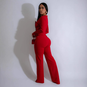 <span class=keywords><strong>Tuta</strong></span> sportiva Casual elegante da <span class=keywords><strong>donna</strong></span> con <span class=keywords><strong>maniche</strong></span> <span class=keywords><strong>lunghe</strong></span> larghi bottoni larghi Body rosso e nero tute in tinta unita alla moda - Product Image 4