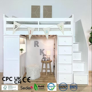 Cama Alta Individual Resistente con Estructura Metálica y Escaleras, Acabado Blanco, Diseño que Ahorra Espacio para Dormitorios y Apartamentos - Product Image 1