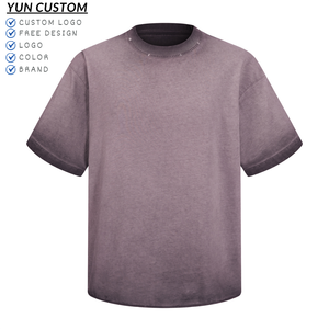 ダメージ加工Tシャツ フリンジ付きTシャツ ウォッシュドヴィンテージTシャツ ストリートウェア コットンTシャツ サプライヤー カスタム服 - Product Image 2