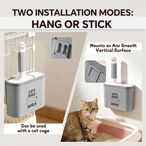 Dual Compartment <b>Cat</b> Litter Scoop Set Wall Mounted PP Litter <b>Box</b> Holder Built In Trash Bin Manual Cleaning - Product Image 3