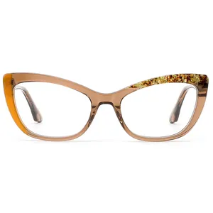 New Beautiful Cat-eye Shape Acetate Optical Glasses Fine Flash Design Optical Glasses For Women