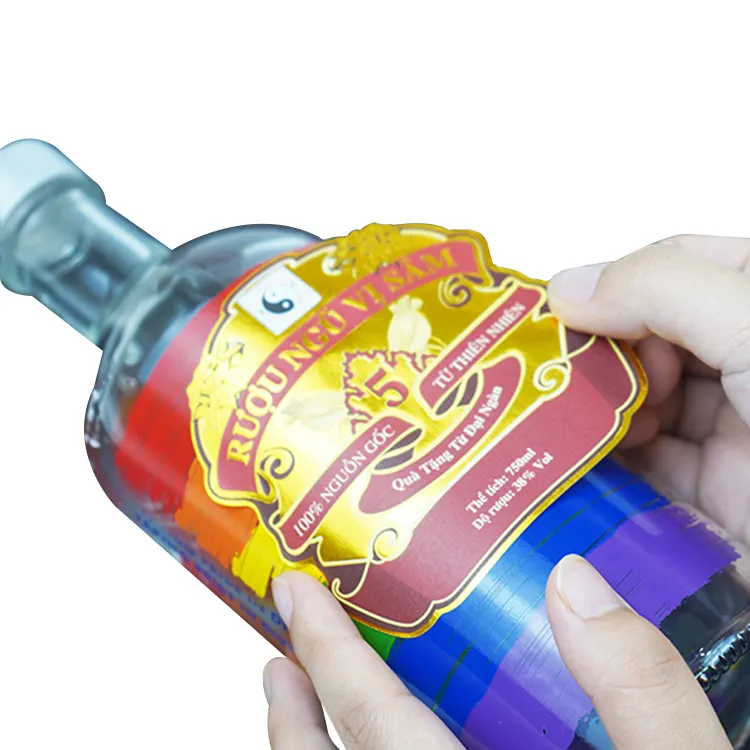 특수 질감 종이 알코올 제품 맞춤형 스파클링 와인 개인 인쇄 매트 금박 롤 로고 병 라벨 스티커