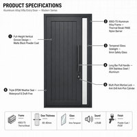 Pintu Depan Villa Aluminium Modern OEM ODM Sistem Penguncian Multi Titik, Aluminium Hitam, Meningkatkan Keamanan Pintu Eksterior
