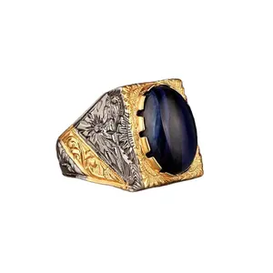 Factory Direct Punk Mode Echtes Silber Sterling Zwei Töne Retro Big Oval Obsidian Punk Männer Ring Schmuck