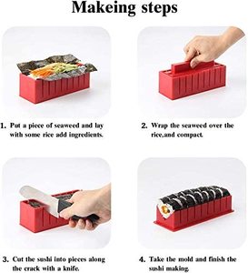 Sushi en plastique fait <span class=keywords><strong>maison</strong></span>, fabricant de Sushi professionnel rouleau bricolage 10 pièces <span class=keywords><strong>facile</strong></span> à nettoyer fourchette à riz rouge - Product Image 6