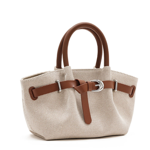 Sac à bandoulière en coton lin cuir de haute qualité, design de mode de luxe personnalisé, sac seau, petit sac à main pour femmes - Product Image 3