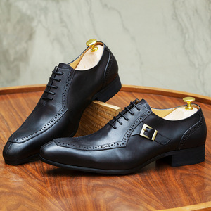 Chaussures Oxford en cuir véritable noir pour hommes, bout pointu, à lacets avec boucle, toutes saisons, vêtements formels, chaussures en cuir respirantes - Product Image 4