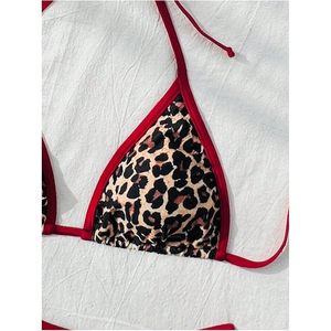 FOXA Ensemble bikini 2 pièces à volants léopard pour femme, maillot de bain triangle à bretelles contrastées - Product Image 5