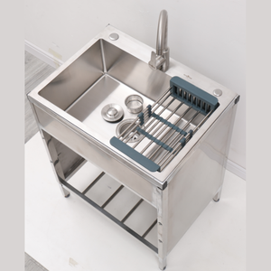 Lavello <span class=keywords><strong>cucina</strong></span> con rubinetto circolare acqua calda e fredda tubo di ingresso vasca lavanderia in acciaio inossidabile con mensola - Product Image 3