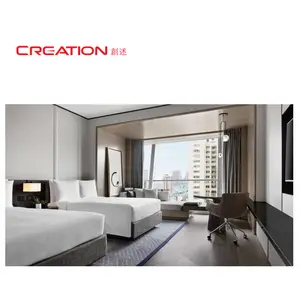 CREATION ShangHai Marriott Hotel Contemporary Design Light Grey Upholstered Fabric Bedroom Furniture For Hotel Rooms