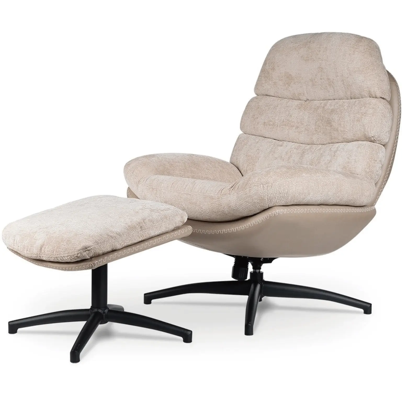 Chaise d'appoint de loisirs pivotante rembourrée SANS avec pouf à hauteur réglable Chaise berçante moderne