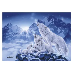 Trang Trí Nội Thất Cross Stitch Bức Tranh Tường Ánh Trăng Wolf Gia Đình Bán Buôn Sơn Kim Cương 5D Tự Làm Sơn Kim Cương