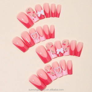 Fournisseur d'articles de nail art pour la Saint-Valentin, ongles en plastique à couverture complète, faux ongles artificiels, cœur rose, cerise, nœud, faux ongles - Product Image 2