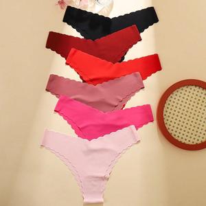 Lot de 6 culottes sans couture en soie glacée pour <span class=keywords><strong>femme</strong></span>, respirantes, invisibles, style bikini, couleur unie, bord festonné, sensation seconde peau - Product Image 5