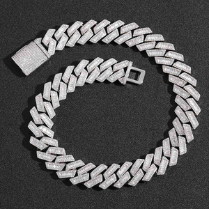 สร้อยคอแฟชั่นแบบ Cuban Link ชุบทอง 18K เงินแท้ 925 ประดับเพชร Moissanite เกรด VVS รับรองโดย GRA สไตล์ฮิปฮอป ทรงบาแกตต์ - Product Image 1