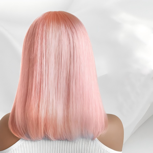 Peluca Premium <span class=keywords><strong>Rosa</strong></span> <span class=keywords><strong>Pastel</strong></span> de <span class=keywords><strong>Cabello</strong></span> Humano Real, Peluca con Frente de Encaje, Suave, Lisa, de Alta Densidad, Corte Bob Corto Natural para Mujeres, Uso Diario - Product Image 2