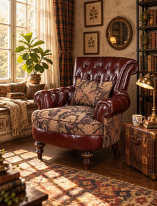 Sillón Chesterfield Antiguo con Tapicería de Cuero Marrón con Botones, Adornos de Tachuelas y Asiento de Tapicería, Patas Talladas - Product Image 5