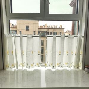 Margarita amarilla bordada poliéster estilo Pastoral media cortina cocina dormitorio transpirable fácil <span class=keywords><strong>de</strong></span> limpiar cortina <span class=keywords><strong>de</strong></span> polvo para todas las estaciones - Product Image 1