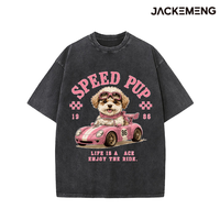 T-shirt Oversize Décontracté Y2K Imprimé Chien de Plage Rétro Délavé – Stock USA Vente en Gros