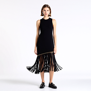 Robe midi <span class=keywords><strong>en</strong></span> maille élégante et ajustée pour femme <span class=keywords><strong>Sandro</strong></span>, nouvelle collection printemps, style français, avec boutons décoratifs, vêtements de boutique pour femmes - Product Image 1
