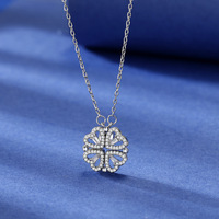Magnifique Collier Pendentif Trèfle à Quatre Feuilles en Acier Inoxydable et Cristal Doré en Forme de Cœur, Bijoux de Luxe pour Femme, Idée Cadeau