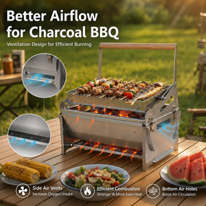 Barbecue manuel <span class=keywords><strong>à</strong></span> charbon de bois avec grille rotative en acier inoxydable, portable et détachable pour le camping, les pique-niques et la cuisine en extérieur - Product Image 3