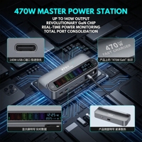 Stasiun Pengisian Daya Desktop GaN 470W 5-Port Pengisi Daya Cepat Multi-Perangkat dengan Port PD 140W & Layar Berwarna untuk Laptop dan Ponsel