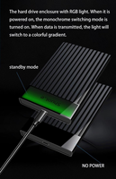 Vente en gros de boîtier de disque dur RGB Light 2.5 pouces HDD SSD SATA III vers USB 3.1 Type C boîtier de disque dur externe pour PC portable