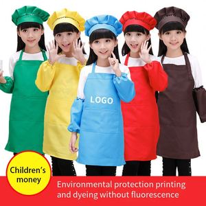 Custom Logo Children Cotton Plain <b>Kitchen</b> Cooking Baking Painting Wear Kids Chef Hat and <b>Apron</b> With Ages 3-12 - Product Image 2
