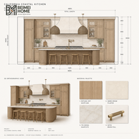 Meubles de cuisine modernes bio BEIMEI en chêne blanc naturel, avec îlot en quartzite Taj Mahal et éléments de menuiserie Villa Millwork