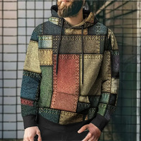 Sweat à capuche patchwork noir et gris pour homme, manches longues, streetwear décontracté, respirant, imprimé intégral, vente en gros