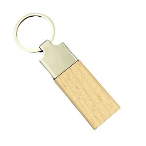 Custom Logo Business Gift Rectangular Beech Wood Wooden Metal Keychain Key Chain - Product Image 5