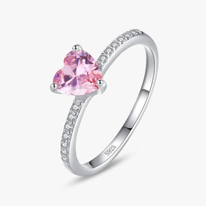 Cincin Wanita/Gadis Perak Sterling 925 Anti-Kusam Berhiaskan Zirkonia Kubik Pink, Lapisan Rhodium, Cincin Pertunangan/Pertunangan, Perhiasan Grosir - Product Image 1