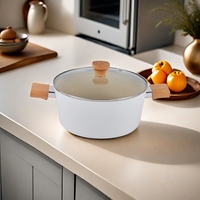 Marmite à soupe en aluminium forgé sur mesure OEM, revêtement céramique antiadhésif, couvercle en verre, compatible induction, passe au lave-vaisselle, vente en gros de marmites à soupe en aluminium