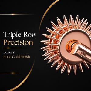 Rouleau de massage professionnel de luxe en or rose à triple rangée de roulettes Wartenberg pour test sensoriel des nerfs, BDSM, spa et bien-être - Product Image 2