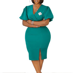 Abito <span class=keywords><strong>da</strong></span> ufficio formale <span class=keywords><strong>da</strong></span> donna con maniche a sbuffo africano abito Vintage con spacco modesto Plus Size eleganti <span class=keywords><strong>abiti</strong></span> <span class=keywords><strong>da</strong></span> carriera <span class=keywords><strong>da</strong></span> donna - Product Image 2