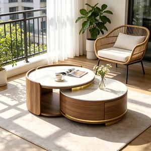 Juego de Mesa de Centro de Madera Sólida Minimalista de Lujo, con Cubierta de Mármol, Ecológico, Fácil de Limpiar, Muebles Modernos para el Hogar - Product Image 1