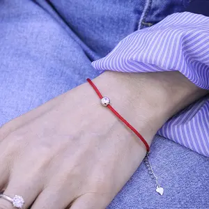 Fashion Handcrafted Red Rope Woven 925 Sterling Silver Round Charm Zircon Bracelet Jewelry Gifts for Men and Women