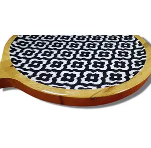 Placa de carvalho de madeira redonda, placa de queijo redonda com placa de pedra de impressão, bandeja de madeira de bambu