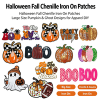 Patch brodé grand format avec lettres « BOO » et motif citrouille d'Halloween, thermocollant, pour vêtements de fête, badge décoratif, en stock