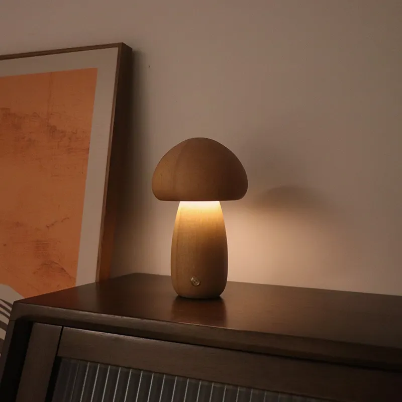 3D Kinder Holz Tisch lampe USB wiederauf ladbare Nachtlicht Pilz LED Schreibtisch lampe für Schlafzimmer Dekor