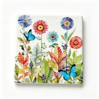 Sous-verres en céramique personnalisés avec impression UV, motif floral aquarelle, vente en gros, carrés, absorbants, résistants à la chaleur, antidérapants, pour la maison et la cuisine