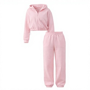 Ensemble de survêtement rose à capuche zippé pour femme, manches longues, couleur unie, coupe décontractée, sweat-shirt et pantalon, tenue d'automne - Product Image 1