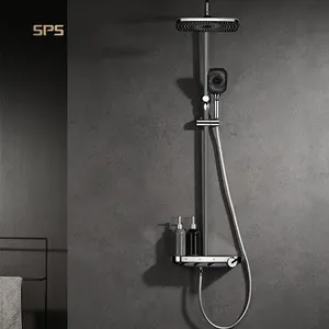 Frap B9807 mélangeur d'eau de luxe, 3 fonctions éclairé, plafond chaud et froid, Chrome noir, salle de bains, laiton, système de robinetterie