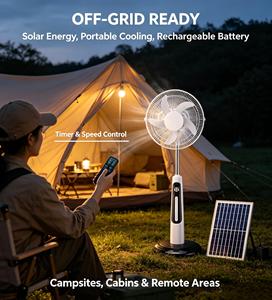 Ventilador de camping solar con caja de color, recargable, con luz, para exteriores, con función de devolución y reemplazo. - Product Image 2