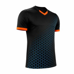 Jersey Sepak Bola Sublimasi Custom Pola Heksagonal V-Neck Cepat Kering OEM Kaos Bola Grosir Tim - Product Image 5