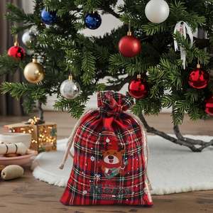 Nouvelle pochette cadeau en coton à carreaux de Noël 2025, sac à cordon, sac à bonbons, ensemble de Noël, pochette d'emballage pour cadeau de Noël - Product Image 4